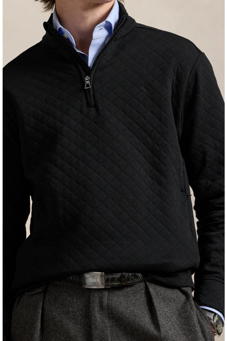 Micro Quilted Cotton Quarter Zip Pullover, Alternate, color, POLO BLACK