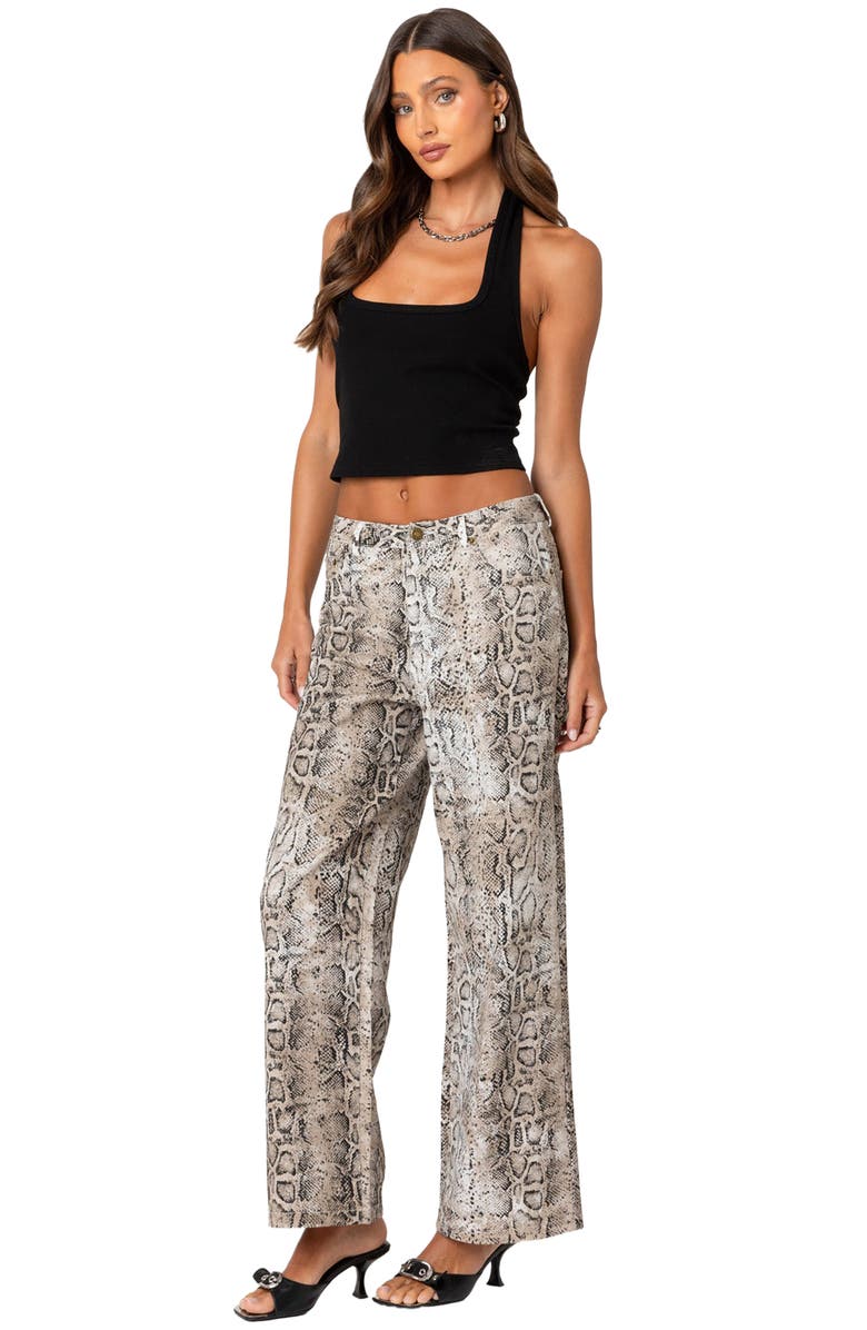 EDIKTED Snakeskin Print Low Rise Wide Leg Jeans, Alternate, color, Mix