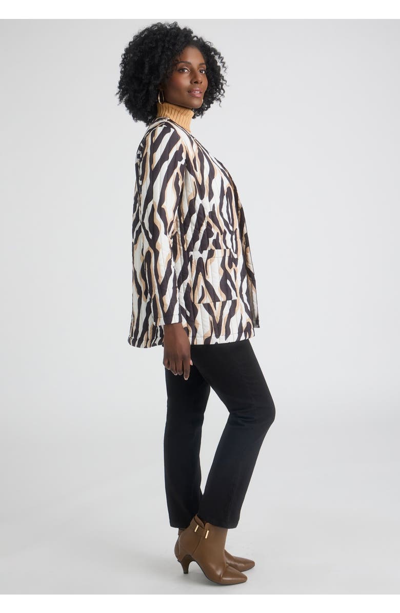 Jessica London Collarless Quilted Jacket, Alternate, color, Ivory Abstract Zebra