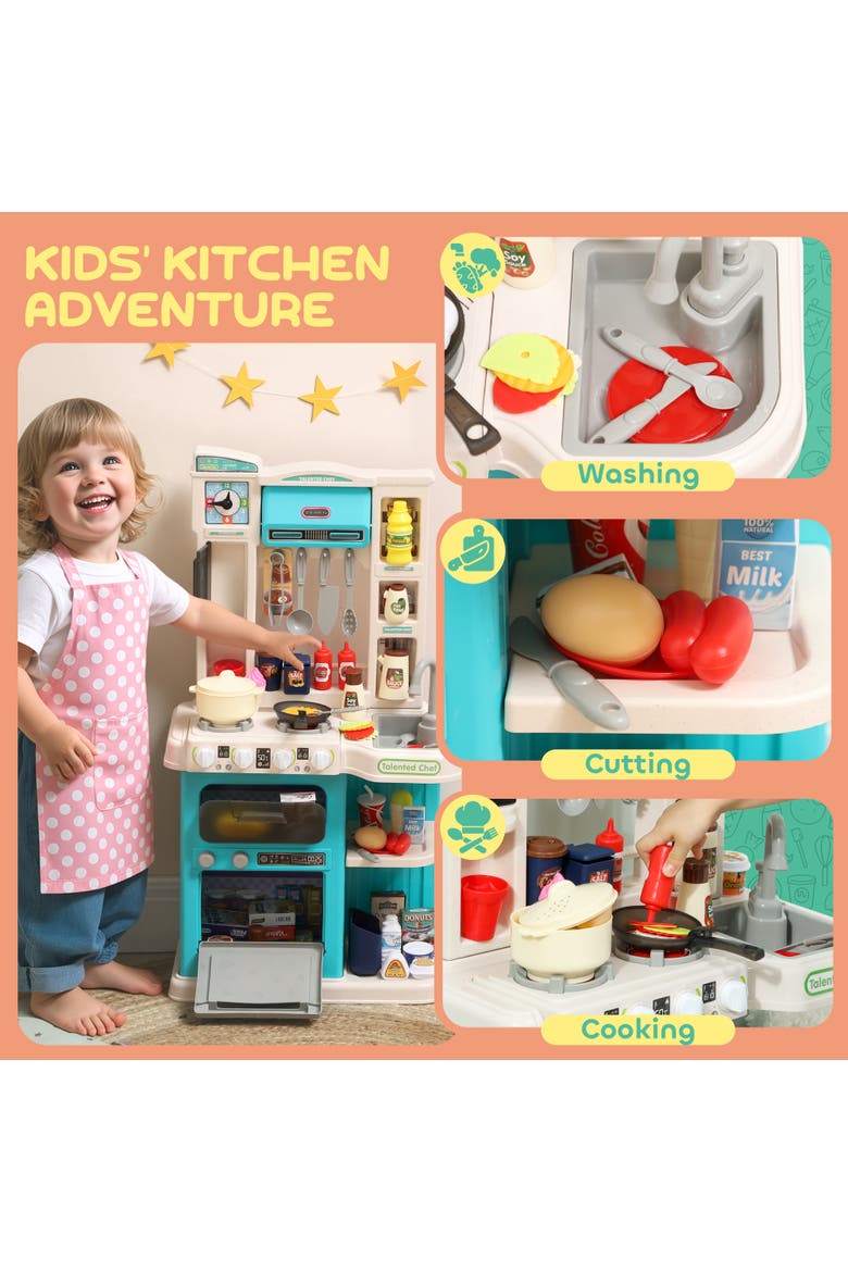 Kids Play Kitchen Toy Set, Chef Pretend Kitchen Playset with Real Lights & Sounds, 92 Pcs Toy Food & Cookware Accessories, Ages 3-6, Green, Alternate, color, Green