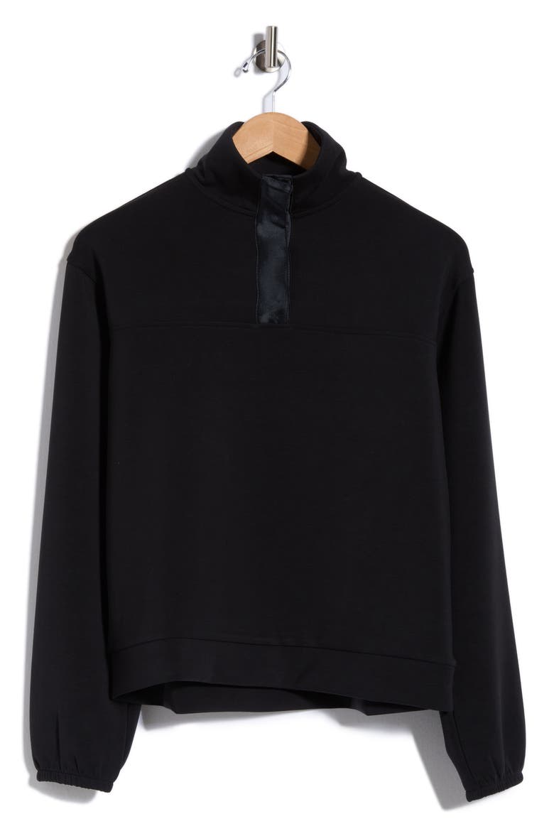 Satin Placket Half Zip Pullover, Main, color, BLACK