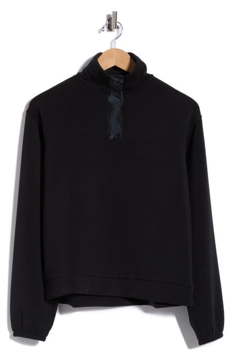 Satin Placket Half Zip Pullover