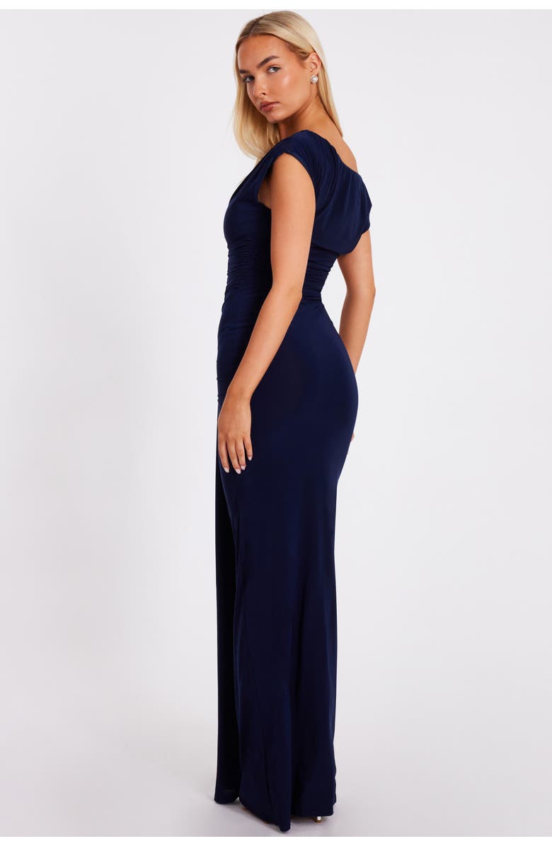 QUIZ Soft Touch Off Shoulder Ruched Maxi Dress, Alternate, color, Navy