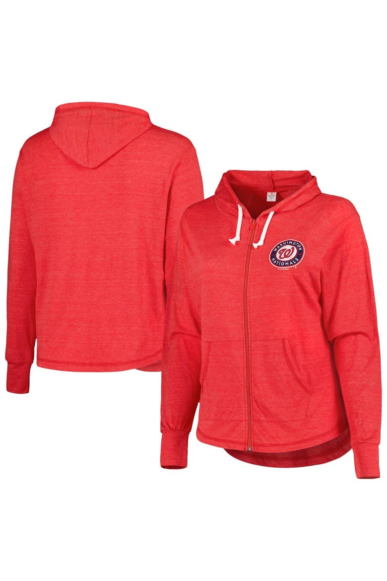 Women's Soft as a Grape Red Washington Nationals Plus Size Full-Zip Lightweight Hoodie Top, Main, color, Red