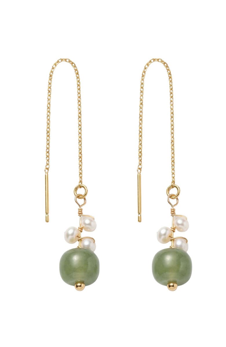 seree Madeleine Jade and freshwater pearl drop earrings, Main, color, Light Green