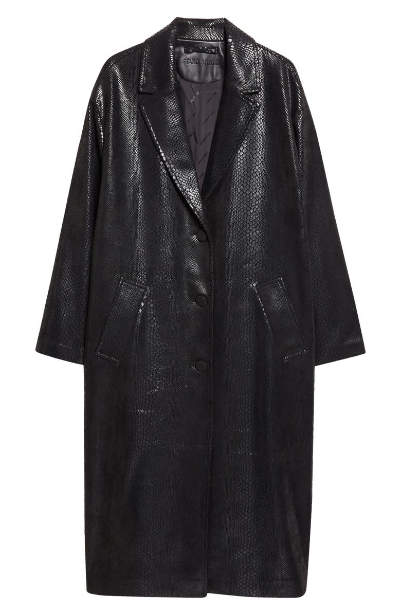 Stand Studio Oceana Reptile Embossed Faux Leather Coat, Main, color, Black