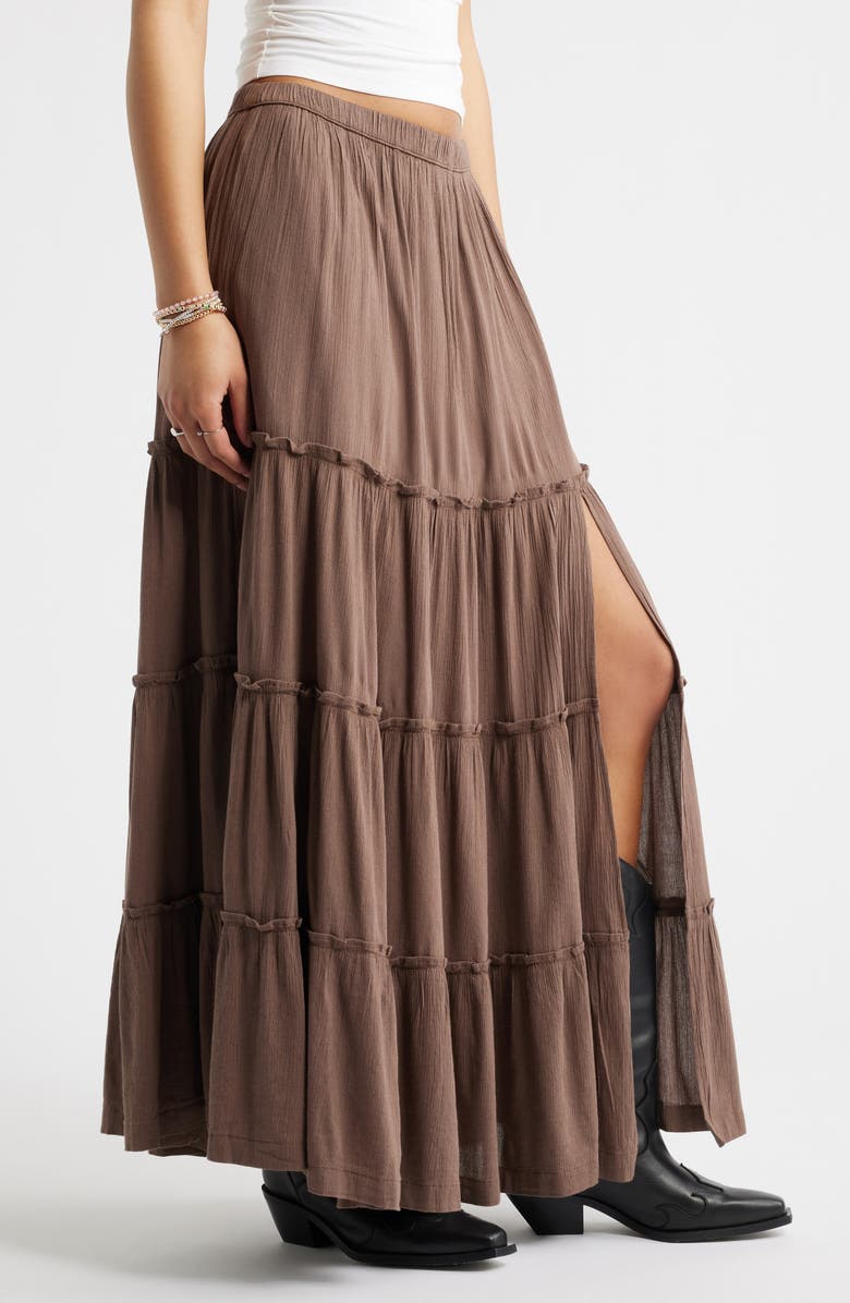BP. Tiered Linen Blend Crinkled Gauze Maxi Skirt, Alternate, color, Brown Quartz
