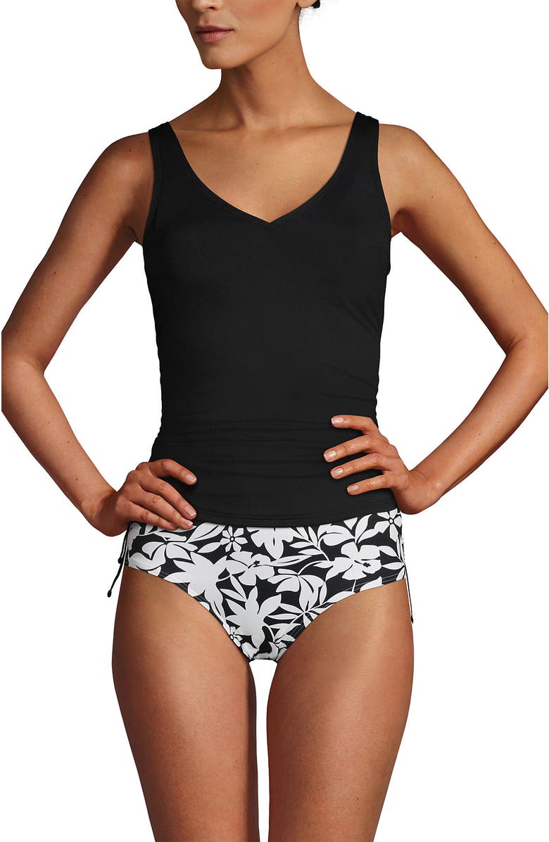 Lands' End Plus Size DD-Cup Chlorine Resistant Adjustable V-neck Underwire Tankini Top Swimsuit, Alternate, color, Black
