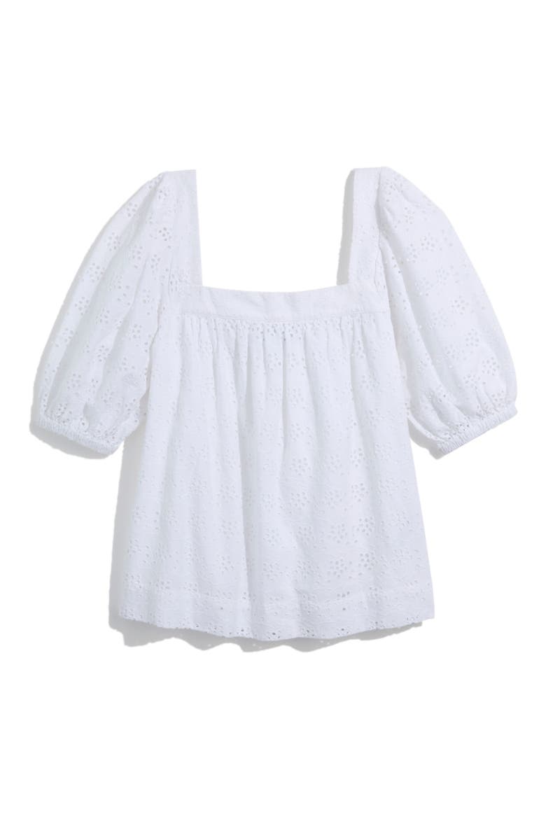 Puff Sleeve Cotton Eyelet Top, Alternate, color, WHITE CAP