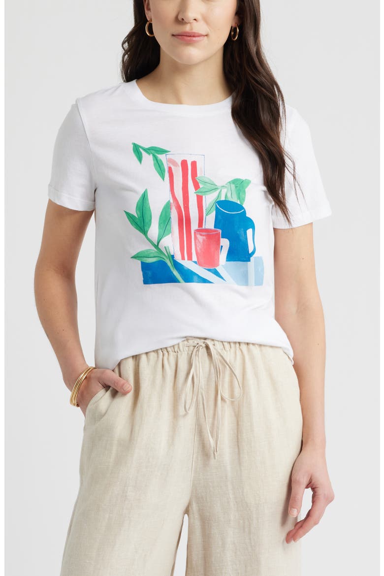 Still Life Cotton Graphic T-Shirt, Main, color, WHITE BOUQUET PRINT