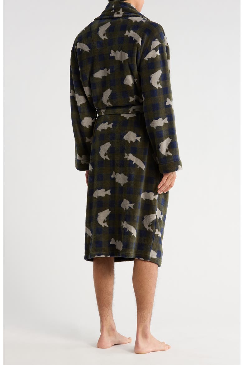 Buffalo Check Plush Shawl Robe, Alternate, color, GREEN