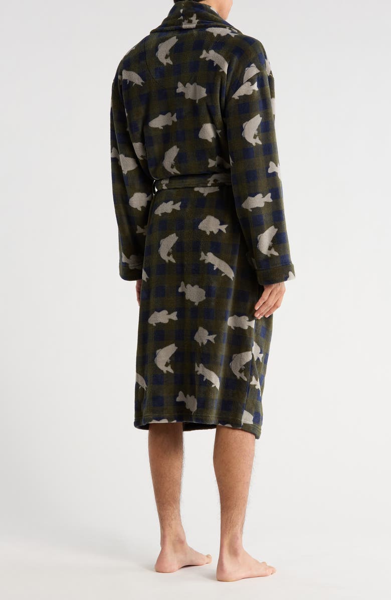 Majestic International Buffalo Check Plush Shawl Robe, Alternate, color, Green