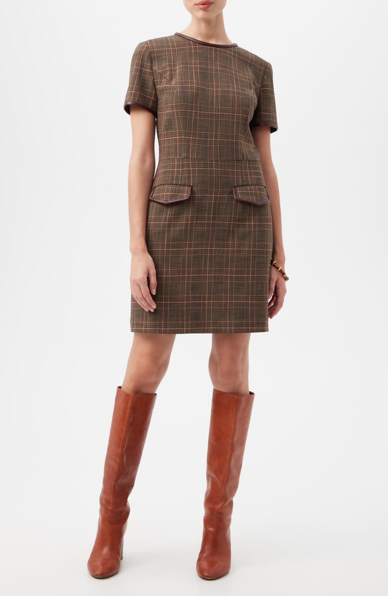 Trina Turk Adisa Plaid Short Sleeve Sheath Dress, Main, color, Brown Multi