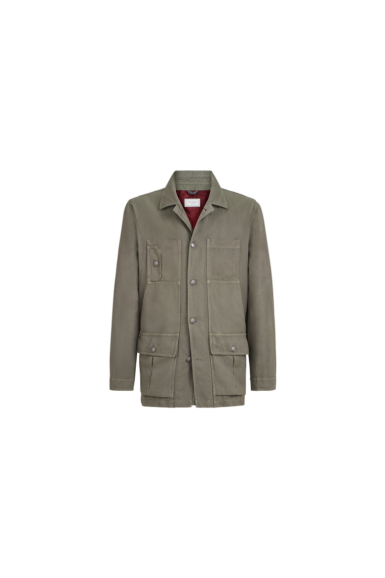 Cotton and linen canvas outerwear jacket, Alternate, color, Military