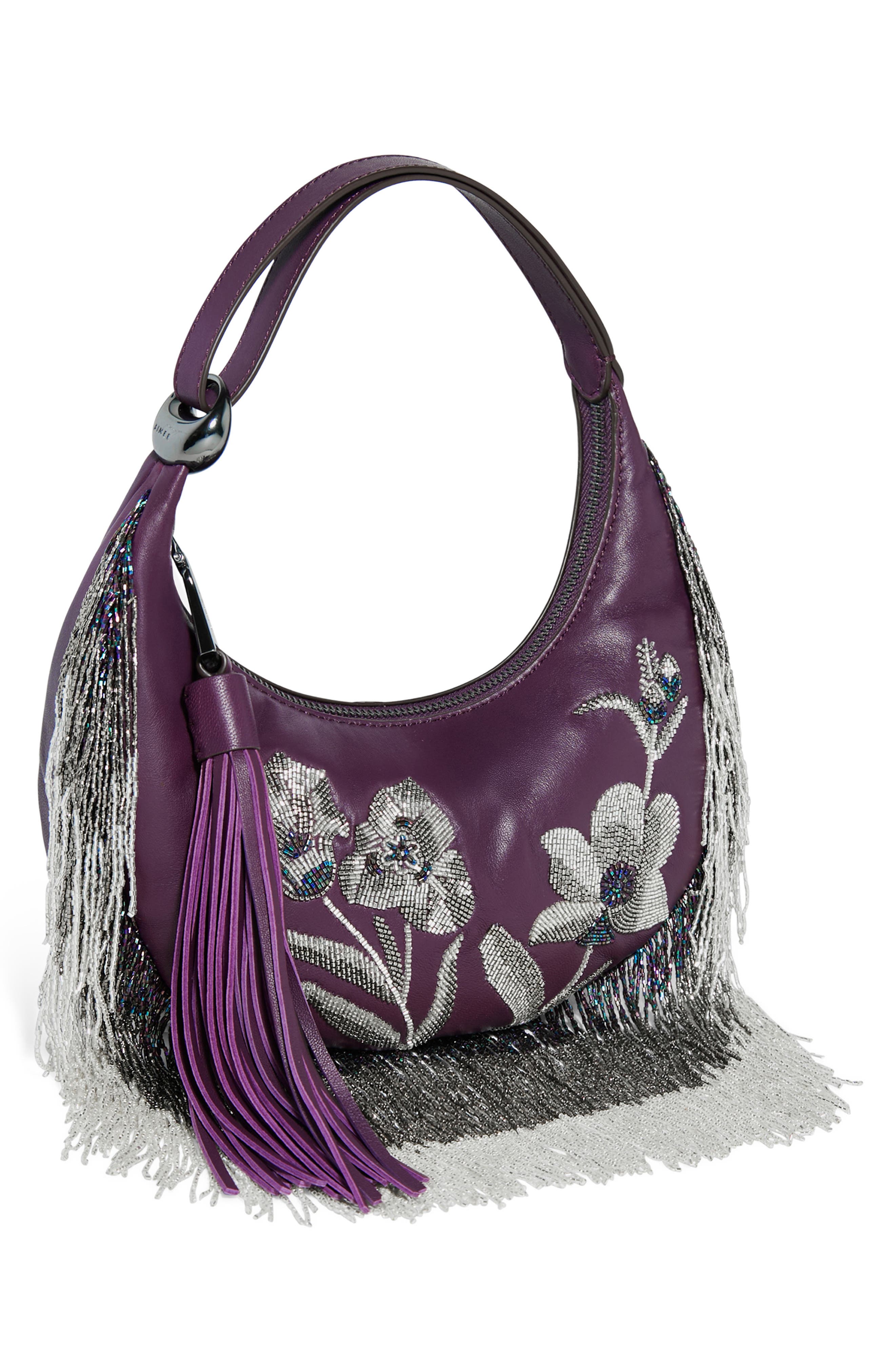 AIMEE Bloom Beaded Leather Bean Bag, Alternate, color, Beaded Plum