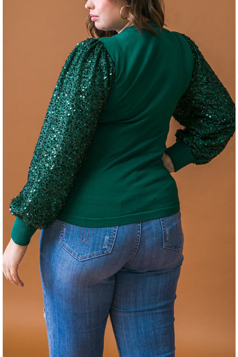 Sequin Balloon Sleeve Sweater, Alternate, color, GREEN