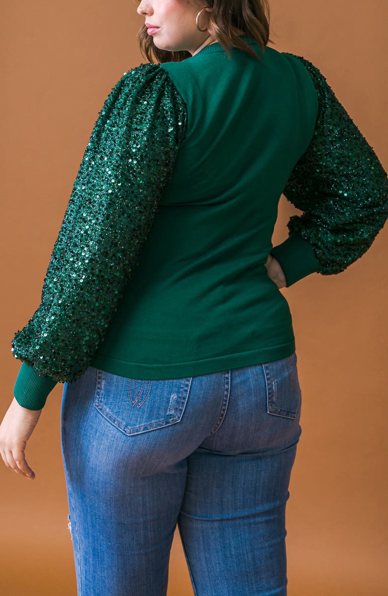 FLYING TOMATO Sequin Balloon Sleeve Sweater, Alternate, color, Green