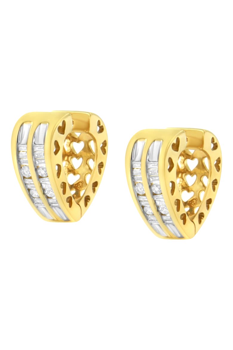 10K Yellow Gold 1/2 Ct Diamond Huggy Heart Hoop Earrings, Alternate, color, Yellow