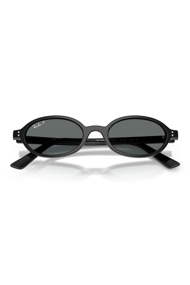 51mm Polarized Oval Sunglasses, Alternate, color, BLACK / DARK GREY POLAR