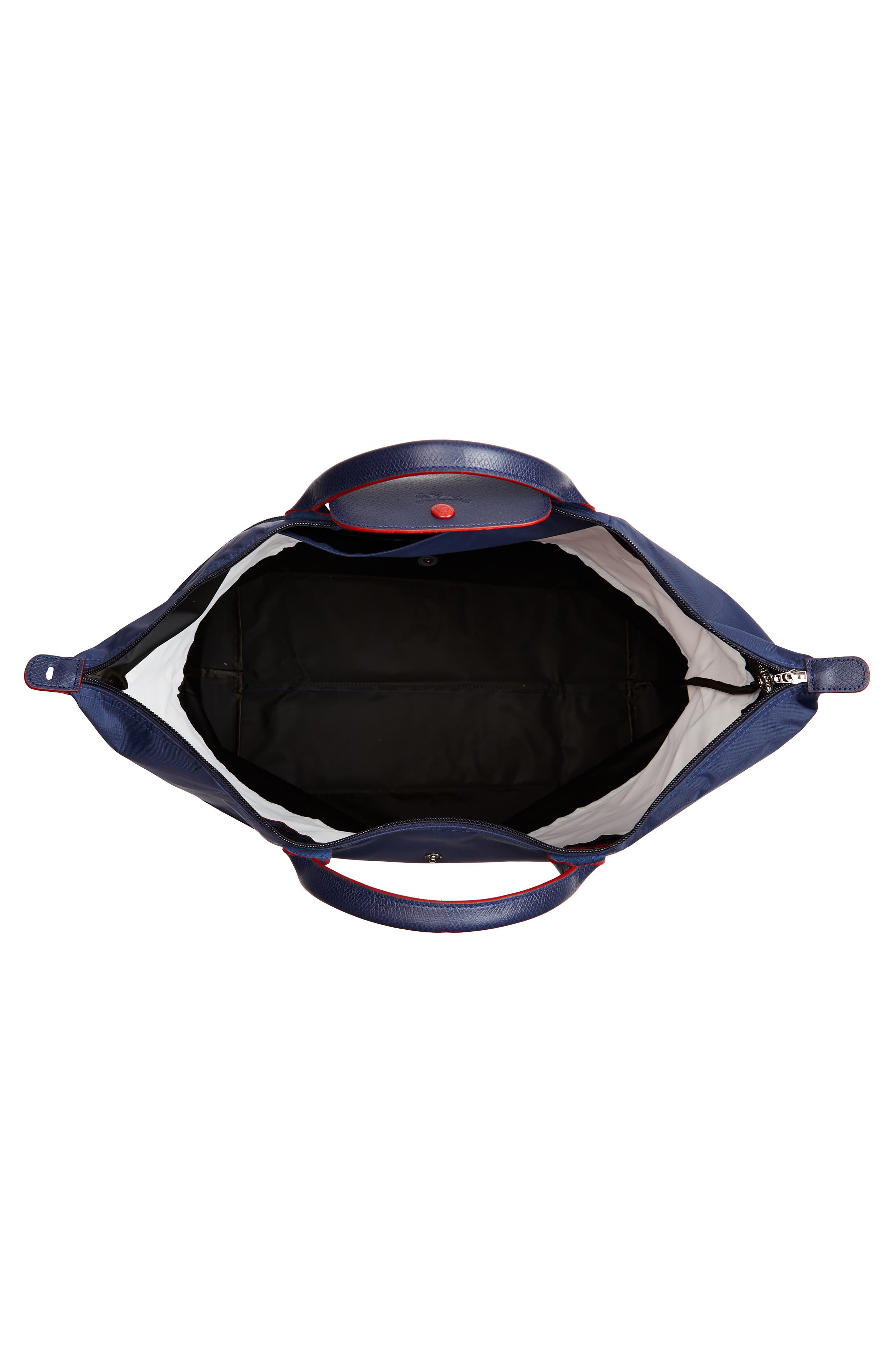 Large Le Pliage Recycled Canvas Travel Bag, Alternate, color, E24 NAVY /VERMILION