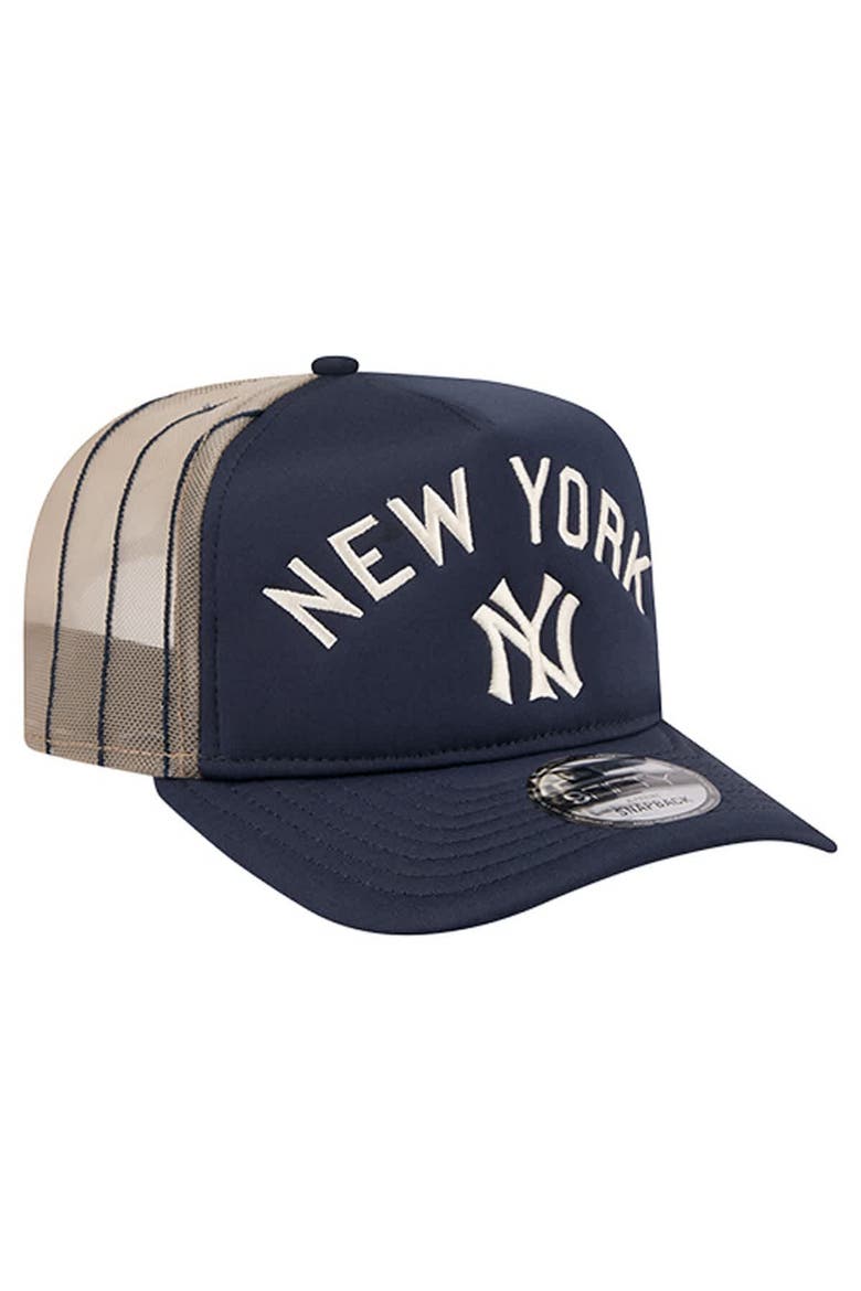Men's New Era Navy New York Yankees Vintage Arched Foam Front 9FIFTY A-Frame Adjustable Trucker Hat, Alternate, color, Navy