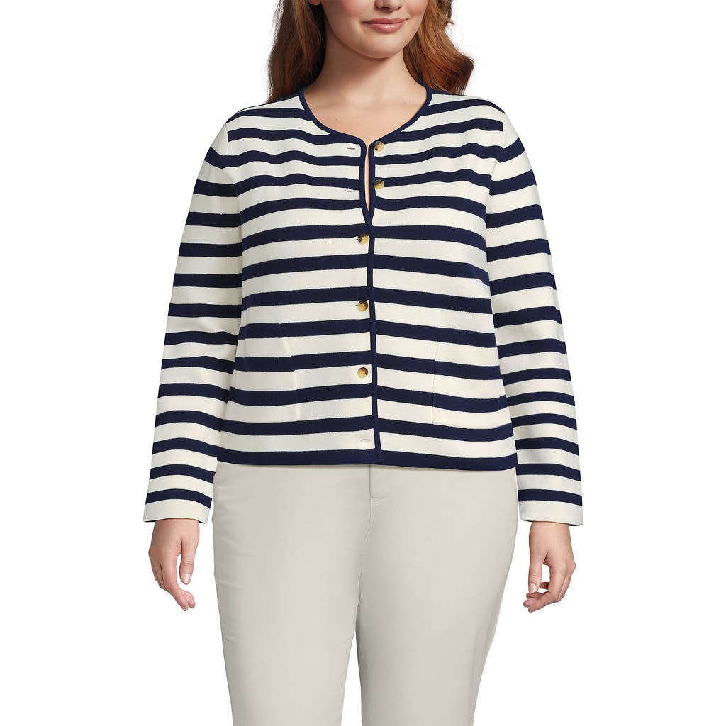 Lands' End Fine Gauge Cotton Milano Blazer Sweater In Multi