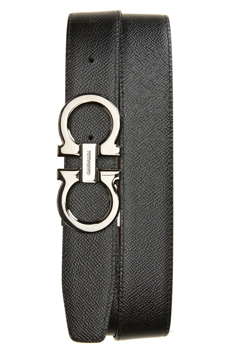 FERRAGAMO Double Gancio Reversible Leather Belt, Alternate, color, New Cognac Nero T Moro