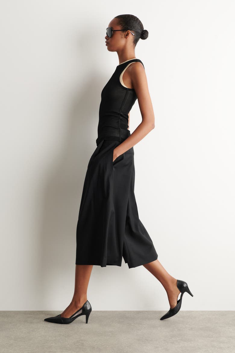 Pleated Wool-Blend Culottes, Alternate, color, BLACK