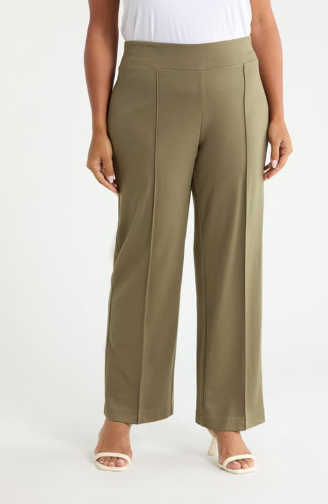 Pintuck Pull-On Straight Leg Ankle Pants
