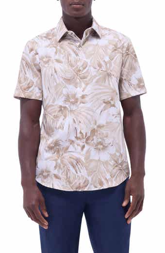 Bugatchi Orson Trim Fit Floral Short Sleeve Stretch Cotton Button-Up Shirt