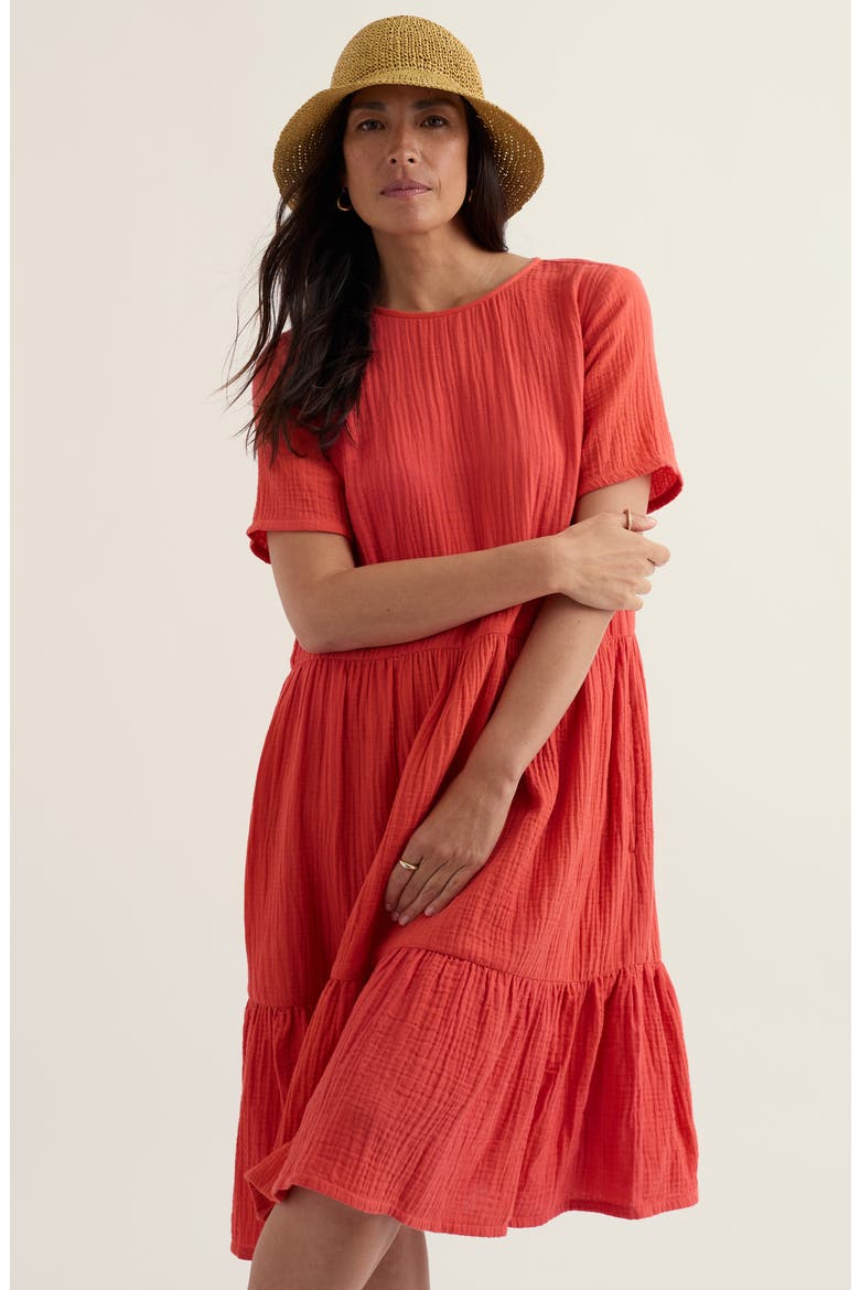 Pebble Comb Organic Cotton Double Gauze Dress, Alternate, color, CARNELIAN