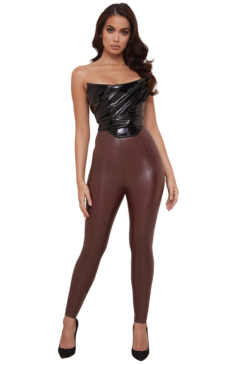 Marla Faux Patent Leather Corset Top, Alternate, color, BLACK