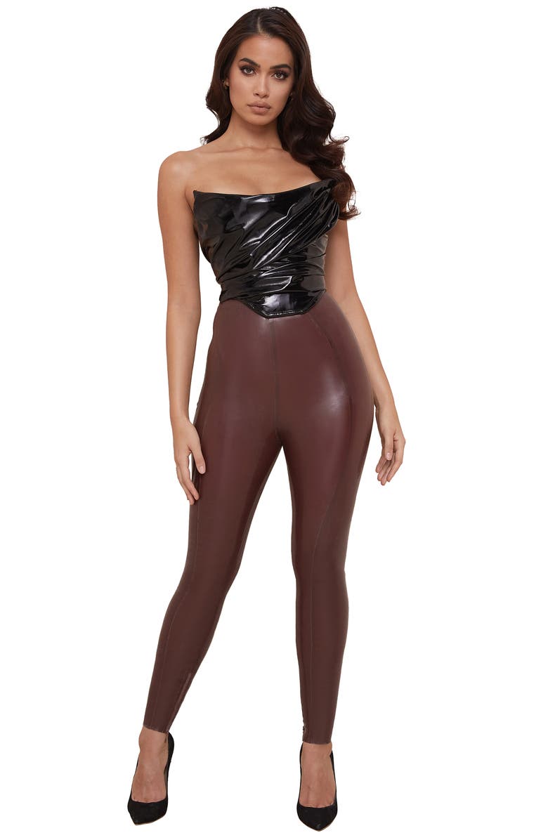 HOUSE OF CB Marla Faux Patent Leather Corset Top, Alternate, color,