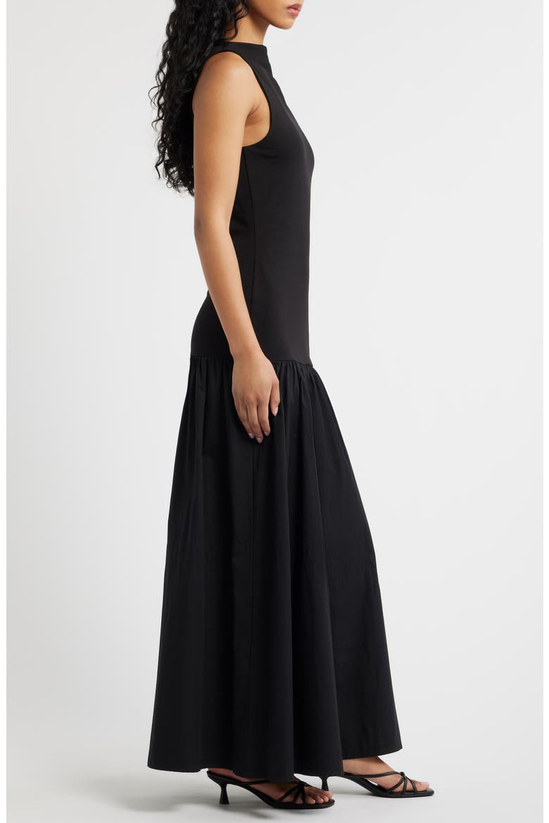 Drop Waist Mixed Media Maxi Dress, Alternate, color, BLACK