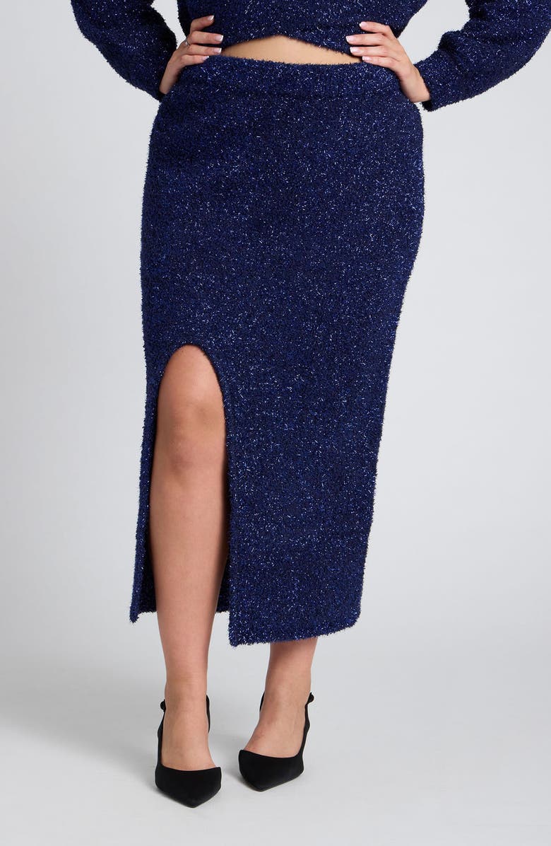ELOQUII Fuzzy Sparkle Sweater Midi Skirt, Main, color, 