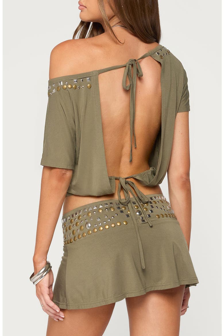 Feeva Studded Backless Off-the-Shoulder T-Shirt, Alternate, color, OLIVE
