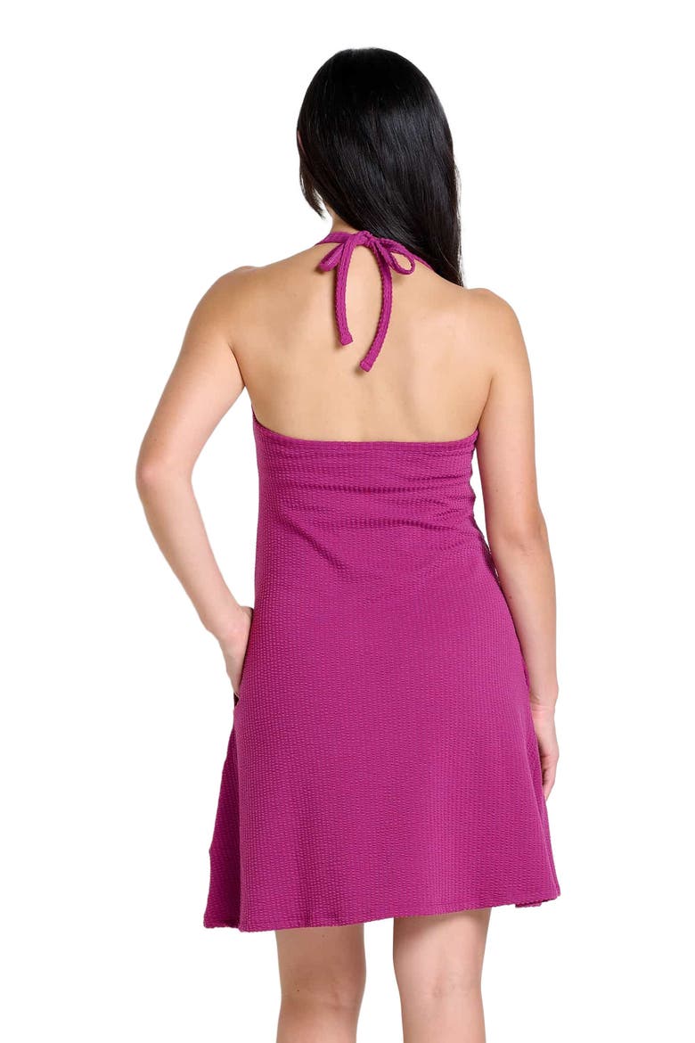 Plumeria Halter Sleeveless Dress, Alternate, color, Boysenberry Texture