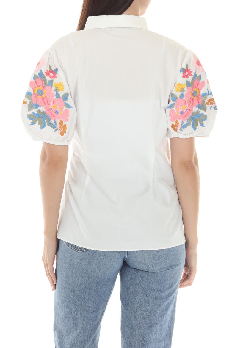 Embroidered Puff Sleeve Tie Waist Top, Alternate, color, WHITE