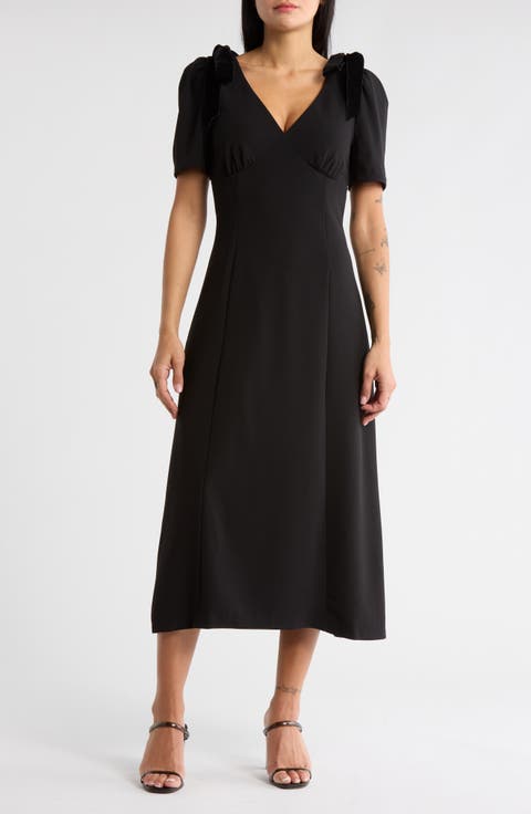 V-Neck Bow Detail Midi Dress