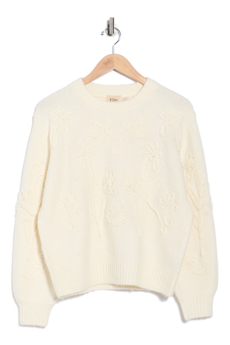 Floral Embroidered Crewneck Sweater, Alternate, color, IVORY