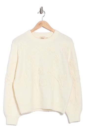Elie Elie Tahari Floral Embroidered Crewneck Sweater In White