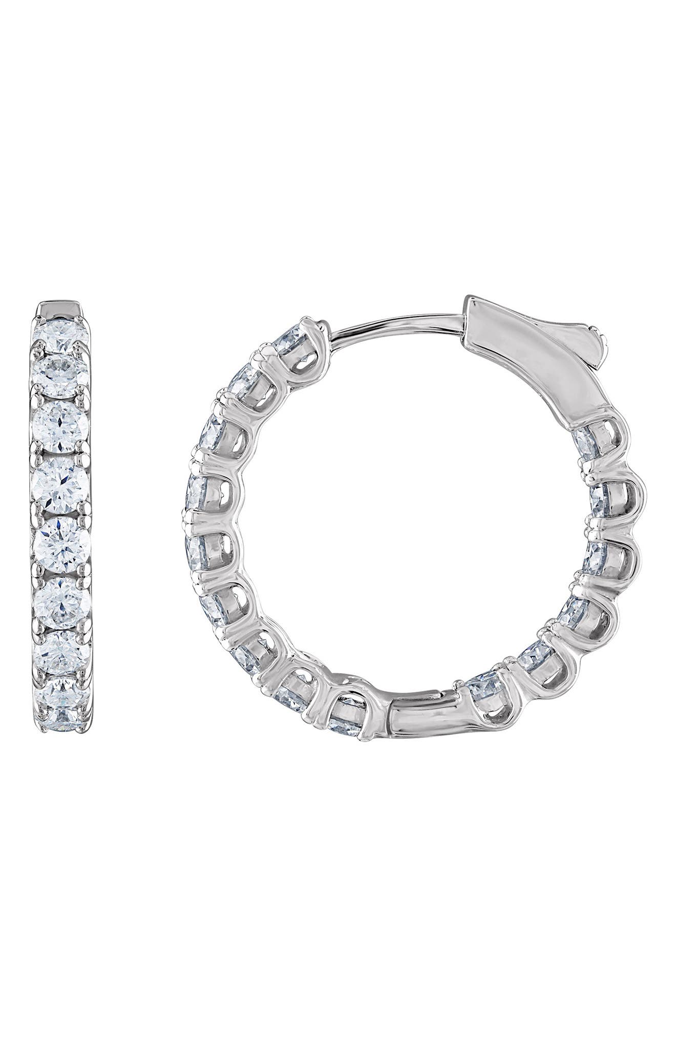 FZN Sterling Silver Created Moissanite Inside Out Hoop Earrings