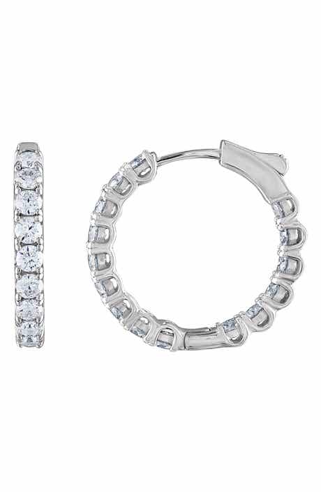FZN Sterling Silver Created Moissanite Inside Out Hoop Earrings