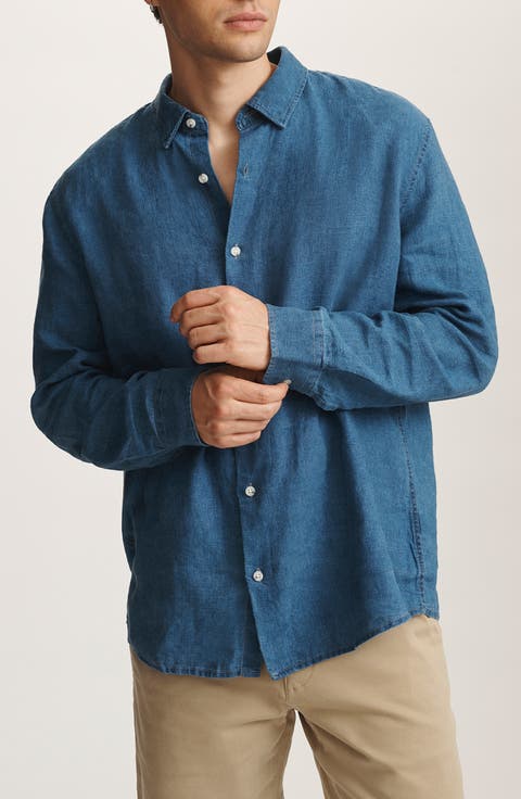 Indigo Slub Linen Button-Up Shirt