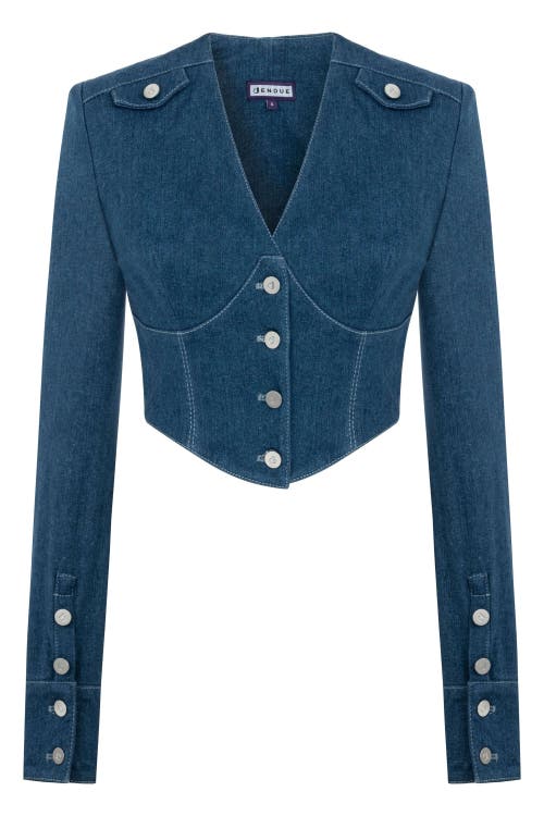 Jendue Us Myla Corset Denim Top In Blue