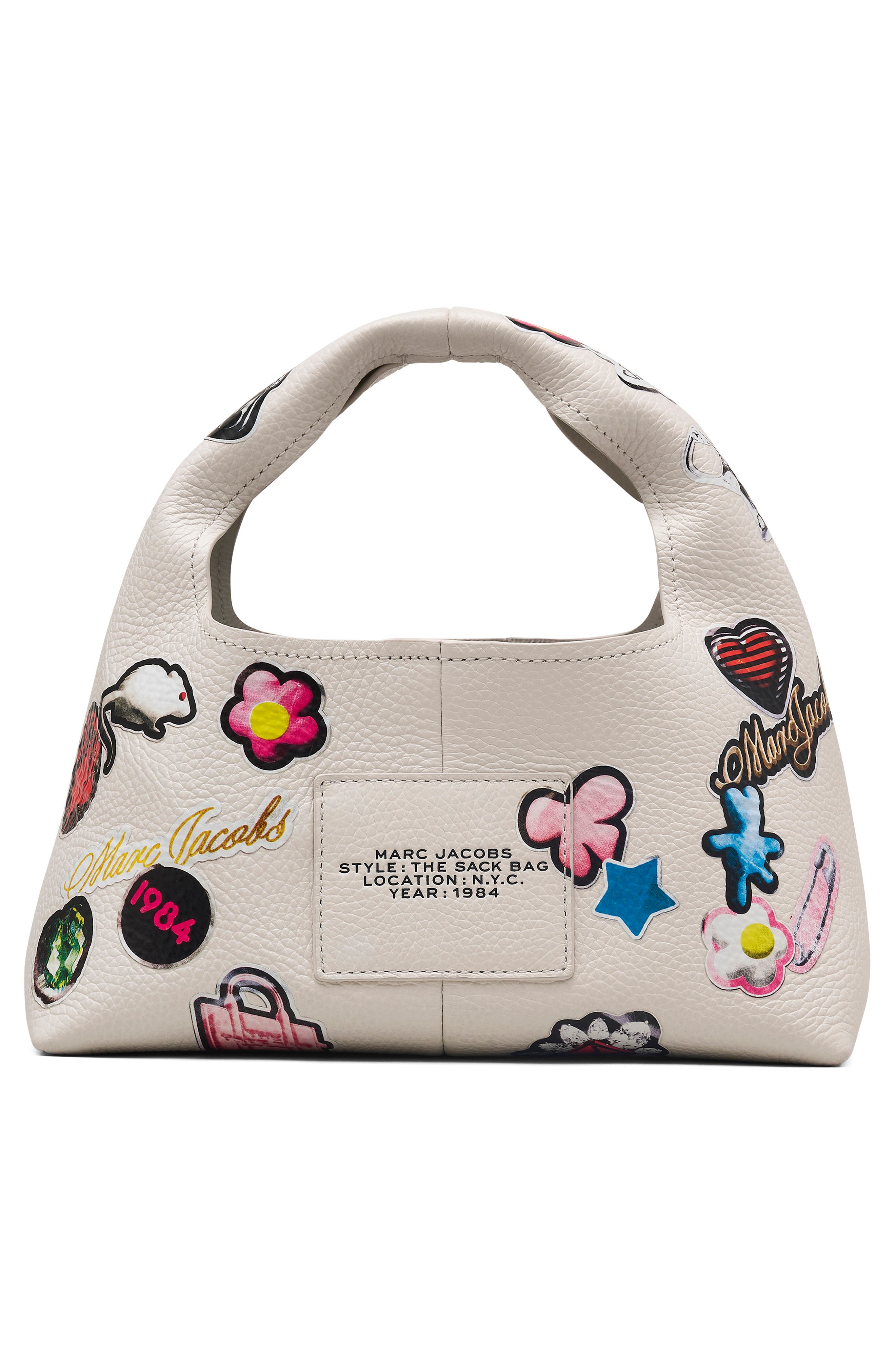 Marc Jacobs The Mini Sack Sticker Leather Top Handle Bag, Alternate, color, 