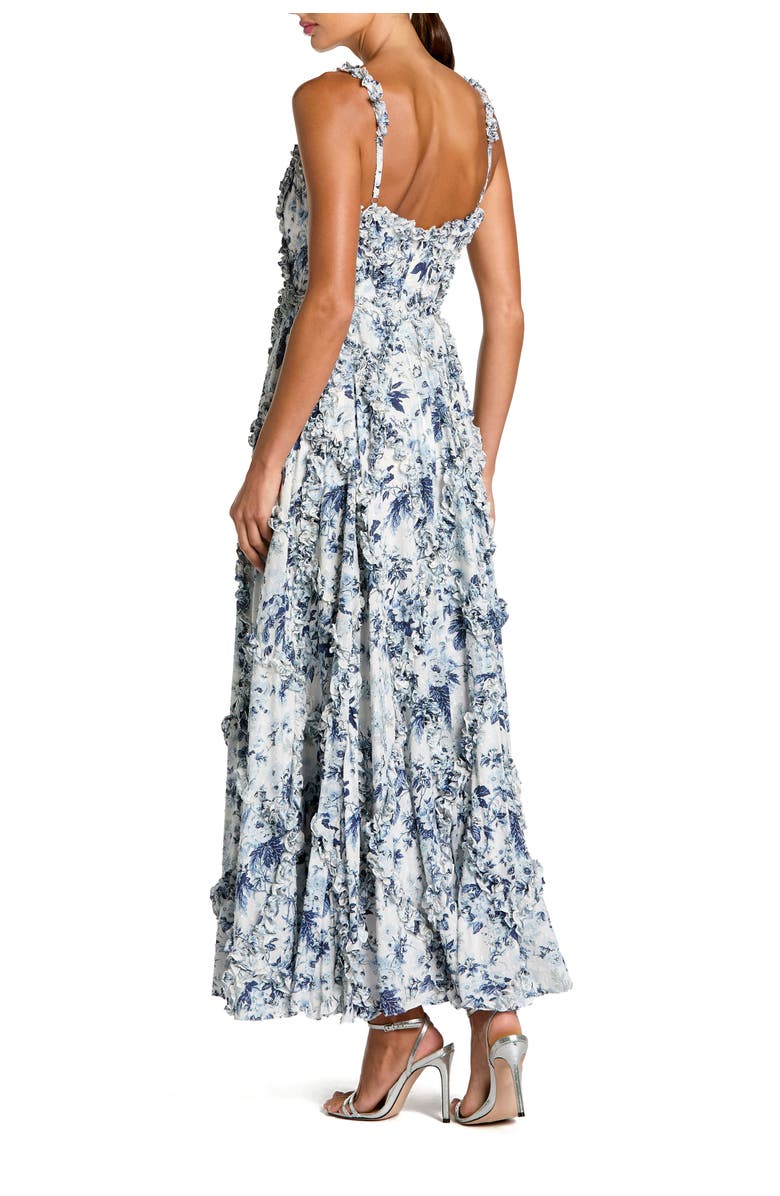 Mac Duggal Ruffle Scoop Neck Floral A-Line Dress, Alternate, color, Blue Multi