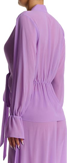 Plunge Tie Front Chiffon Top