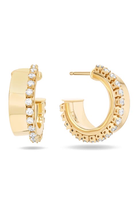 14K Gold Hollow Vanity Diamond Hoop Earrings