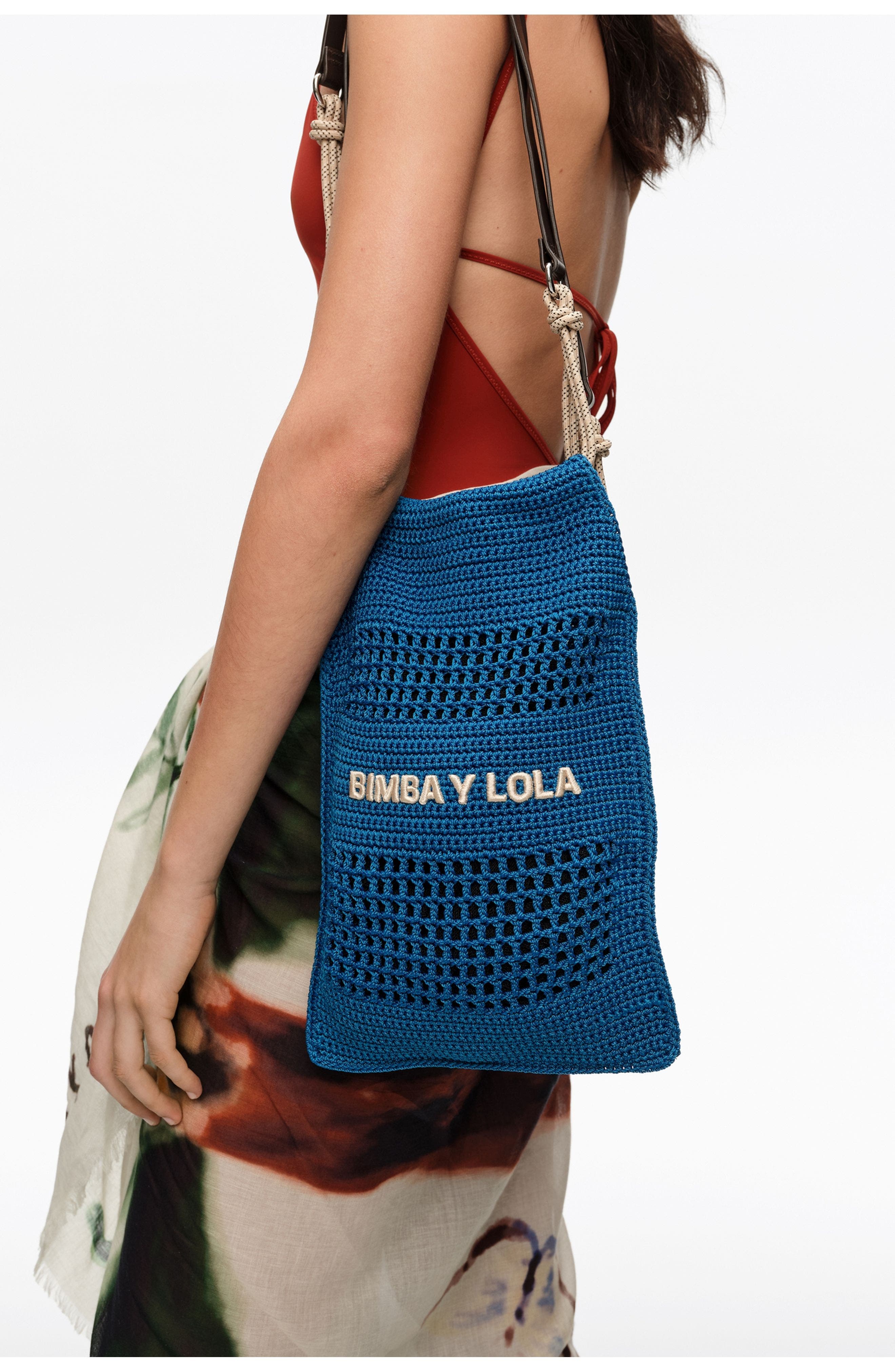 Bimba y Lola Crochet Market Bag, Alternate, color, Blue